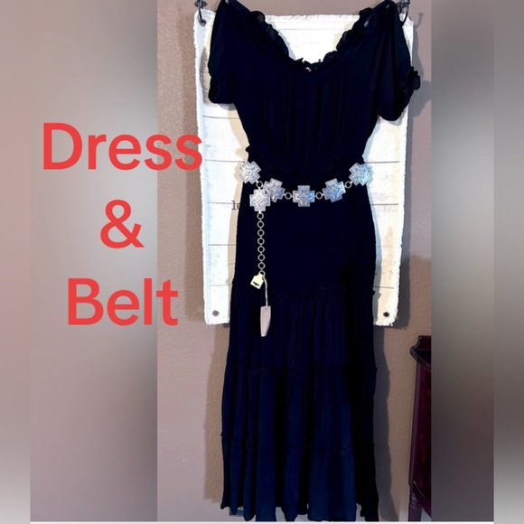 Dresses & Skirts - Willow & Root NWOT  Black dress L Never worn‼️ never washed‼️ & NWT CROSS BELT